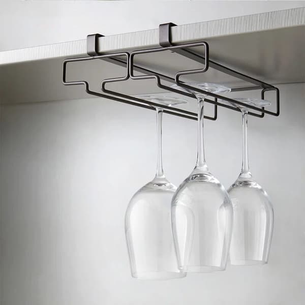 (Black) 2-pack hanging wine glass rack, under cabinet wine glass