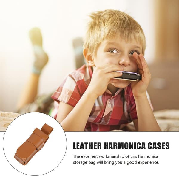Brown Leather Harmonica Case Lightweight and Portable Harmonica Protector