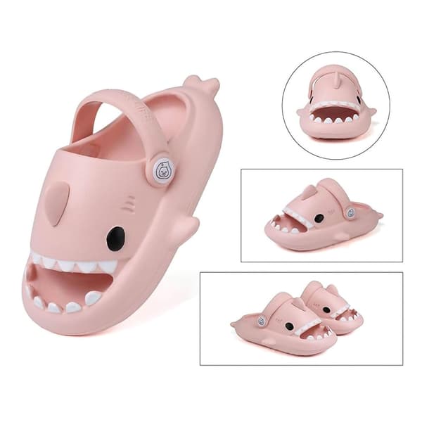Shark Slippers with Thick & Soft Sole Size 27 - Pink - tfrf