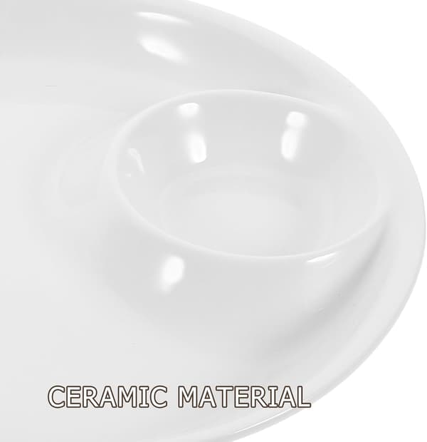 Ceramic serving platter with compartments and bowl for chips and dip, multifunctional and easy to clean