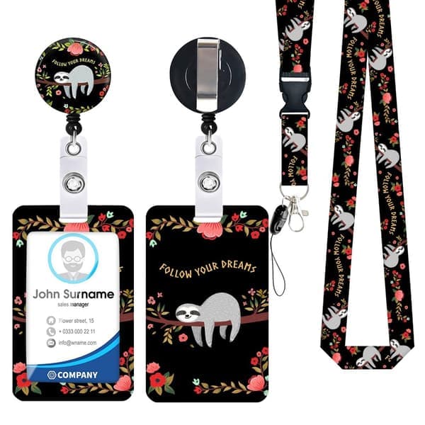 Cute Sloth ID Card Holder with Retractable Reel Model 1