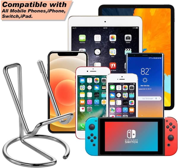2-pack mobiltelefonhållare för skrivbord, söt silverfärgad skrivbordsaccessoar i metall