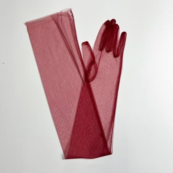 Långa transparenta handskar, långa tunna handskar, vinröda wine red