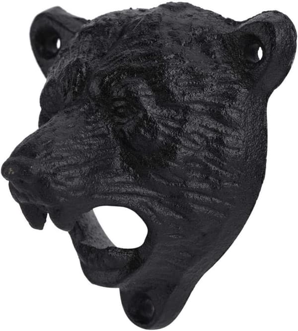 Wall Mounted Cast Iron Bear Head Bottle Opener, Bar and Kitchen Accessory