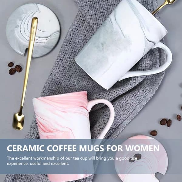 12 Oz Keramisk Kaffekop Krus til Te med Låg og Rustfri Ske Skridsikker