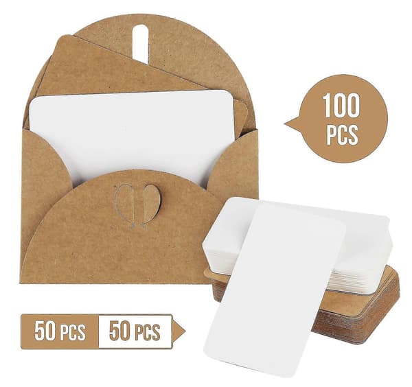 100 Kraftpapir Konvolutter Med 100 Tomme Papirkort, Mini Konvolutter Med Hjerte For Gavekort DIY Graffiti