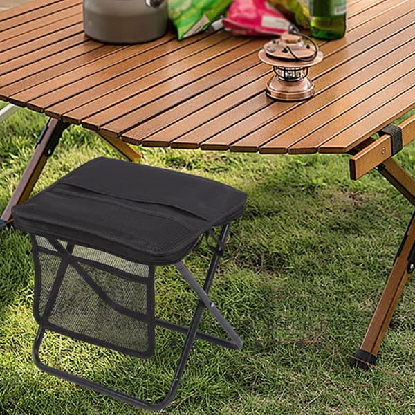 Mini foldbar campingtaburet med bæretaske, foldbar campingstol til camping og fiskeri, sort