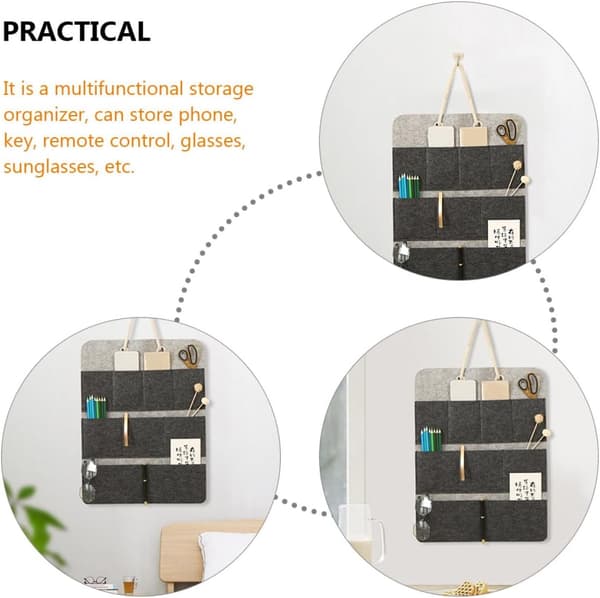 Hanging Felt Storage Bag with Multiple Pockets and Holes in Various Sizes