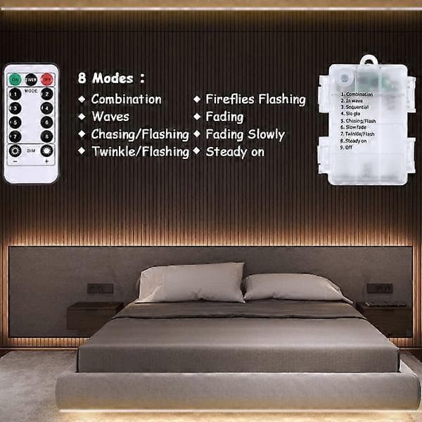 3m Battery Operated LED Strip Lights with Remote Control, 90 LEDs Waterproof, 8 Modes, Dimmable, Timer, Self-Adhesive, Cuttable (Warm White)