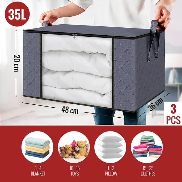 Storage Boxes for Clothes, Storage Bags for Clothes, Wardrobe Storage, with Reinforced Handles (Dark Grey, 3-Pack)