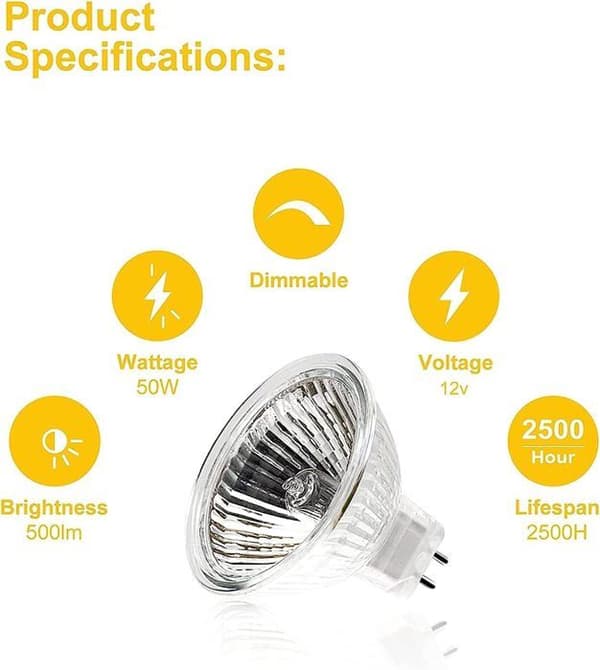 MR16 Spotlight, 12V 50W Bulb, GU5.3 Bulb MR16 Dimmable Bulb, 2700K Warm White Halogen Bulbs, 6-pack