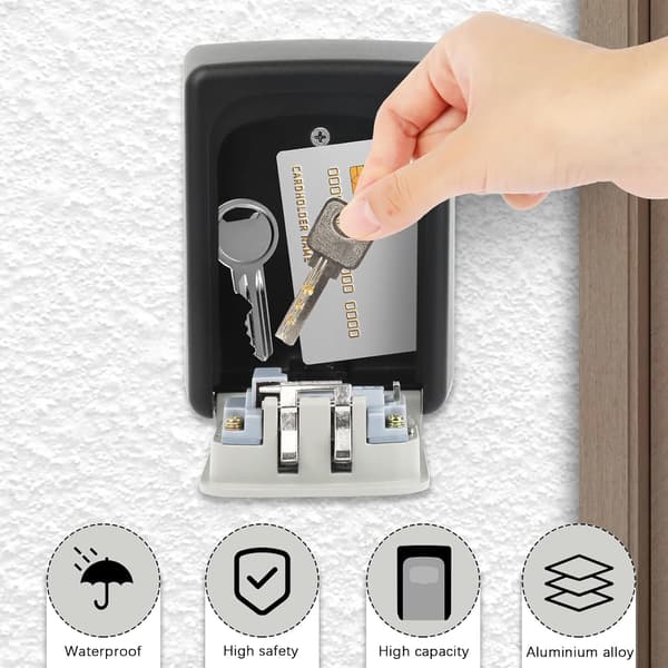Secure Key Box, Wall Mounted Coded Key Box, Waterproof Key Box, with 4-Digit Code, for Home, School, Garage, Factory, Office