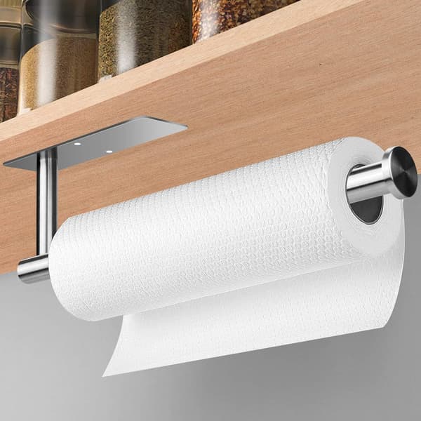 Sølvfarget papirhåndkleholder, selvklebende eller boring under skap