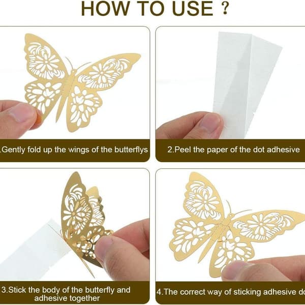 Butterfly Wall Decals Stickers Wall Stickers 48 Pieces Gold 3D Art Removable KLB