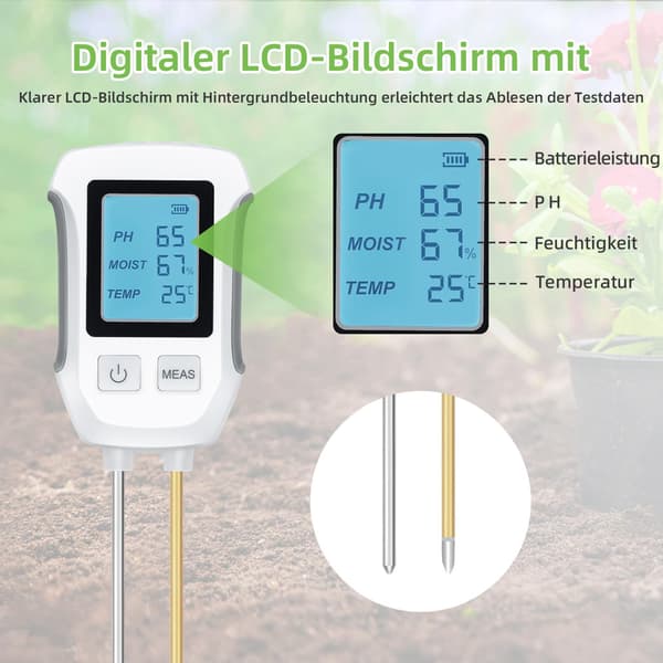 3-in-1 Soil Meter, Digital Moisture Meter PH Meter with Backlight for Gardening, Agriculture