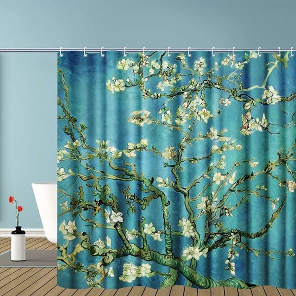 Duschdraperi Set med Krokar Van Gogh Mandelblom Hem Konst Målningar Bilder för Badrum