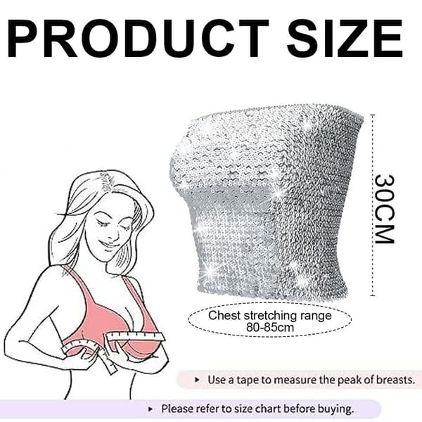 Glitrende paillet-crop tops til kvinder, metalliske tube tops, stropløse, sølv