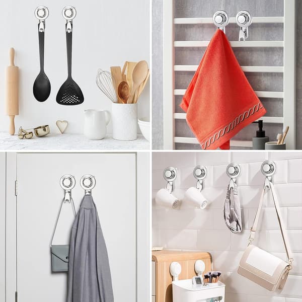 2-pack Powerful Vacuum Suction Cup Hooks Bathroom Towel Rack Wall Mounted Suction Cup Hooks (Silver)