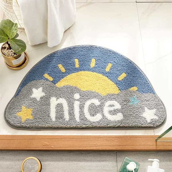 Happy Rainbow Bath Mat Semicircular Shower Room Doormat Flocking Microfiber Bath Mat Non-Slip Absorbent Foot Mat C