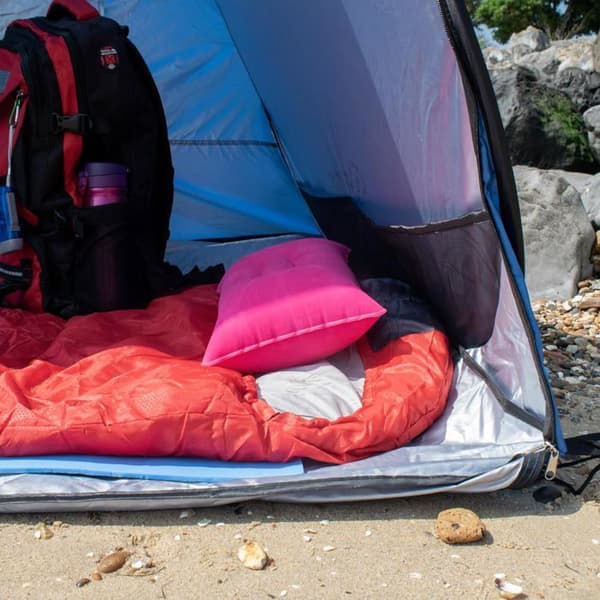To oppblåsbare reise-/campingputer, fullt oppblåst til 34*22*10 cm, perfekte for daglig hvile, rosa.