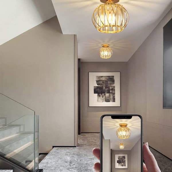 Golden Modern E27 Ceiling Light Crystal Ceiling Lamps Living Room Lamps Kitchen Lamps Semi Flush Mount Ceiling Light