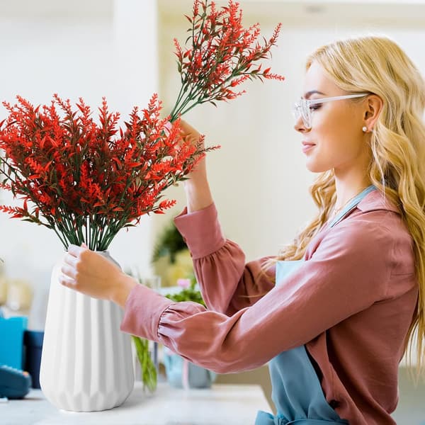 8 Pieces Orange Red Lavender Autumn Artificial Flowers, UV Resistant