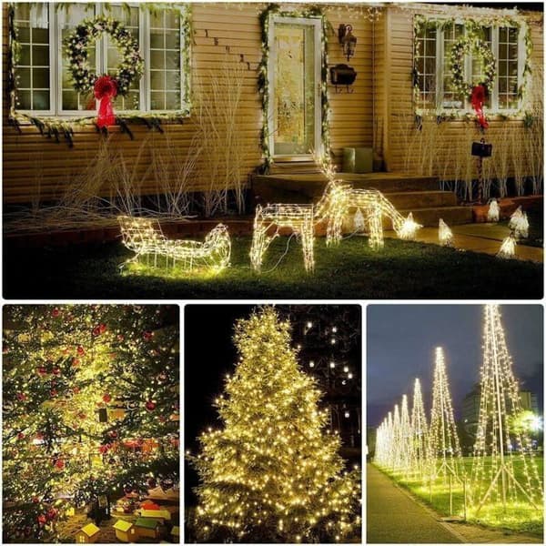 Solarslynge 12M 100LED 8 Moduser Vanntett Kobbertråd for Hagedekorasjon Julefest Varmhvit YYV