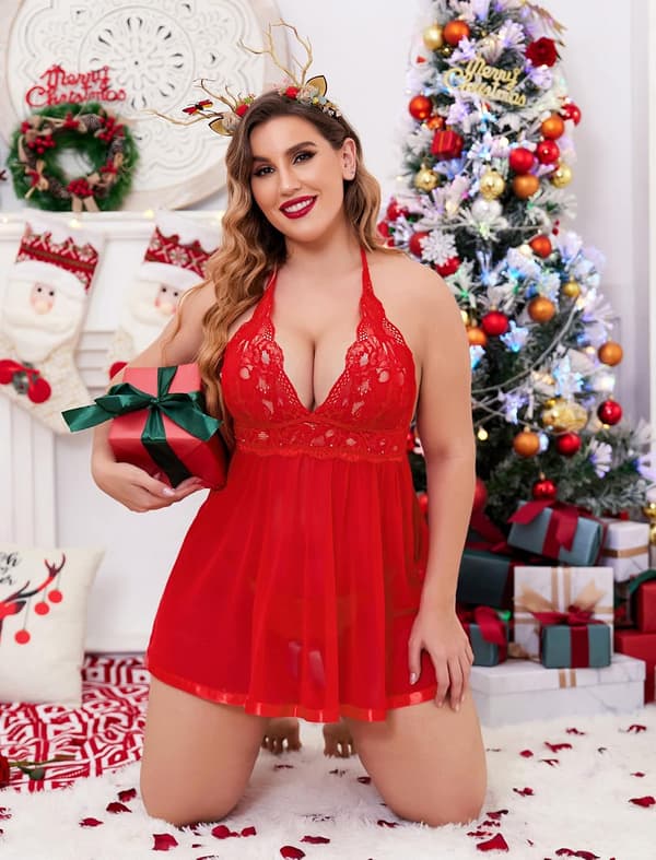Kvinnor Plus Size Babydoll Underkläder Set Chemise Mesh S S