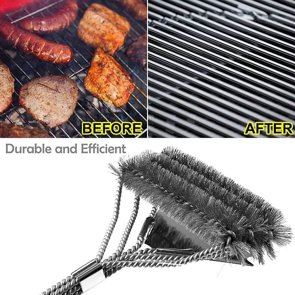 BBQ-børste, 3-i-1 BBQ-rengjøringsbørste med skrape, rustfritt stål