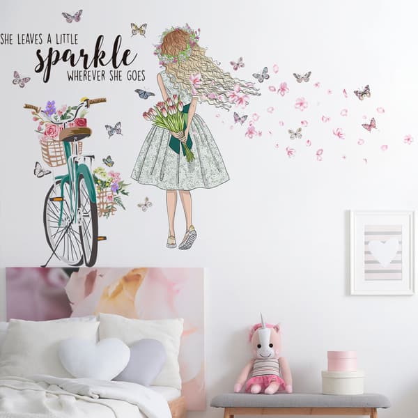 1 st DIY Fe-flicka Cykel Väggdekal Blomma Fjärilar Vägg D