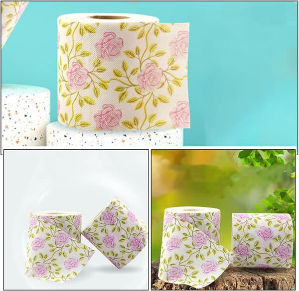 Rose Patterned Toilet Paper Rolls 2 pcs, Bamboo Pulp Natural Fiber Decorative Toilet Paper