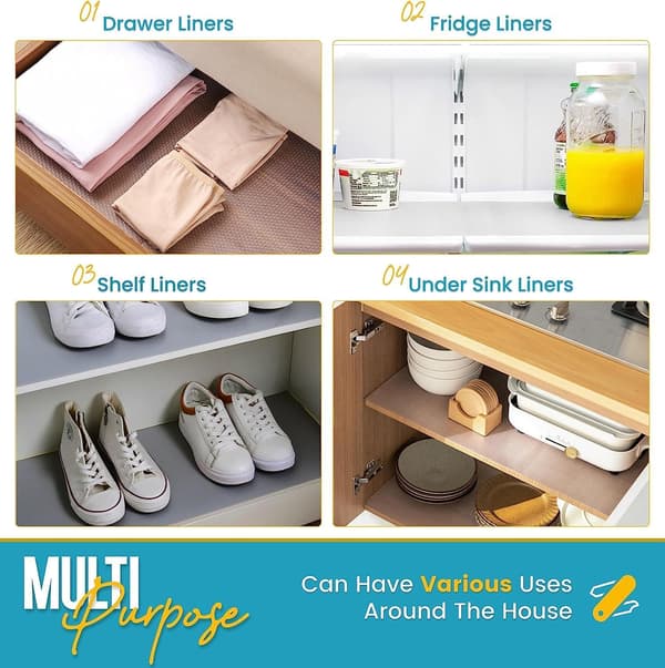 Kitchen Drawer Liners - Cabinet Liner Kitchen Non-Slip Shelf Mat & Refrigerator Liner that Protects Against Spills - Multi-purpose Shelf Liner for Kitchen