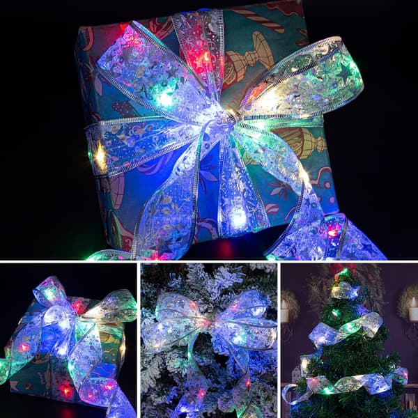 13ft/4m Silver Multicolor Ribbon Lights Battery Operated Christmas