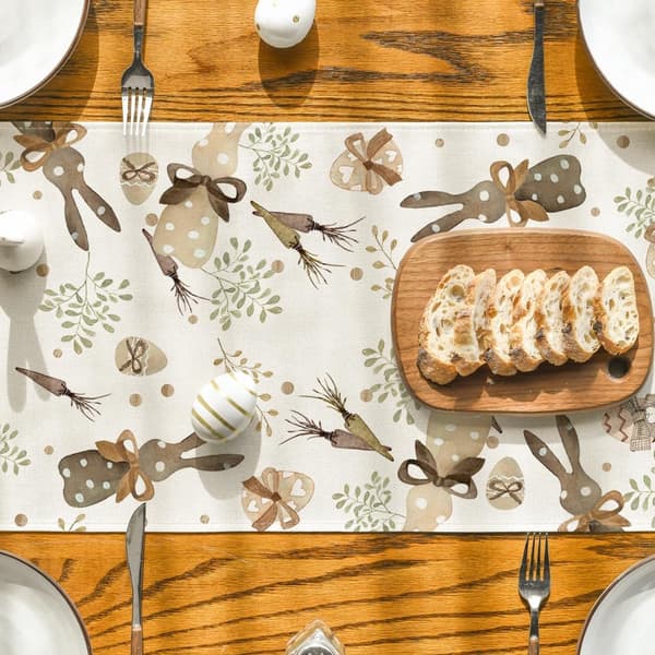 Patterned Rabbit Eucalyptus Egg Carrot Easter Table Runner, Seasonal Spring Kitchen Table Decoration for Home Party Decor 33×183cm