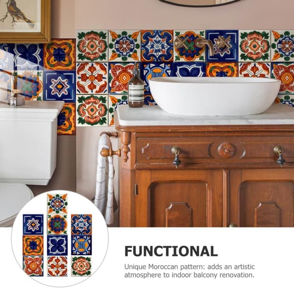 Tile Stickers Decorative Tile Decals 10 Pcs Morocco Style Self-Adhesive Easy to Use PVC Material