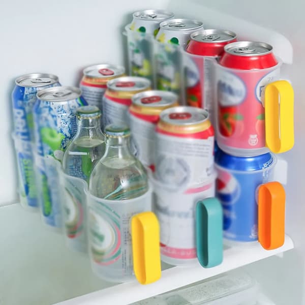 Beverage Can Organizer with 4 Holes, Refrigerator Drink Holder, Beer Refrigerator, Kitchen Storage Box (Blue)