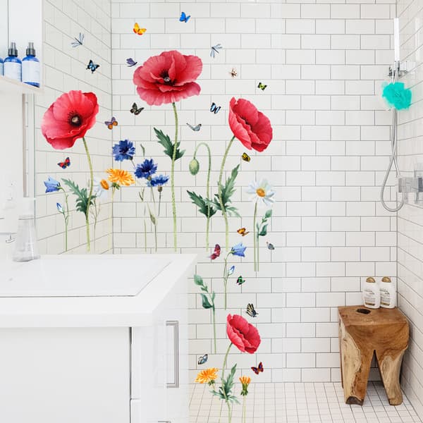 Butterfly Flower Wall Decal, Dekorativa Väggdekaler för Vardagsrum