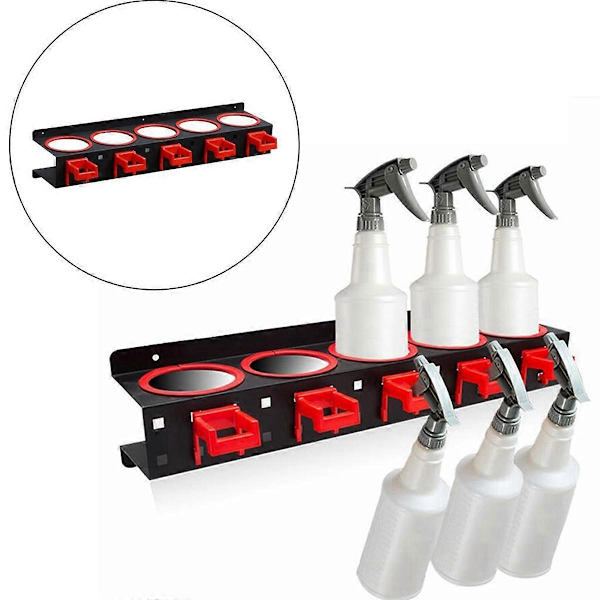 [RM]Spray Bottle Storage Rack Mounted Bracket with Hooks Accessory Spray Can Organizer Display Hanger PunainenMusta
