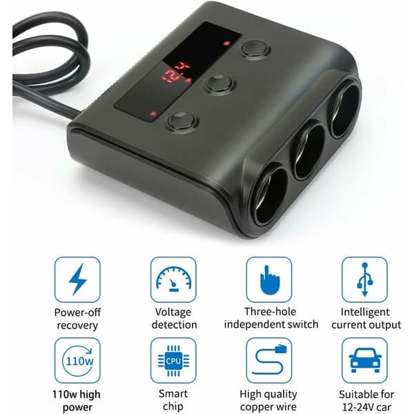 3-Port Biloplader Multi-Stik Cigarettænder 24V/12V USB Biloplader Multi-Adapter Splitter 4 USB-porte