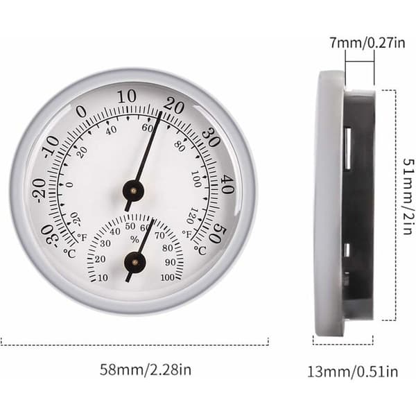 Dripex 58mm Høy Hjemme Termometer og Hygrometer, Mini Innendørs Våt og Tørr Termometer, Sigar Vinskap, Multifunksjonelt Termometer og Hygrometer