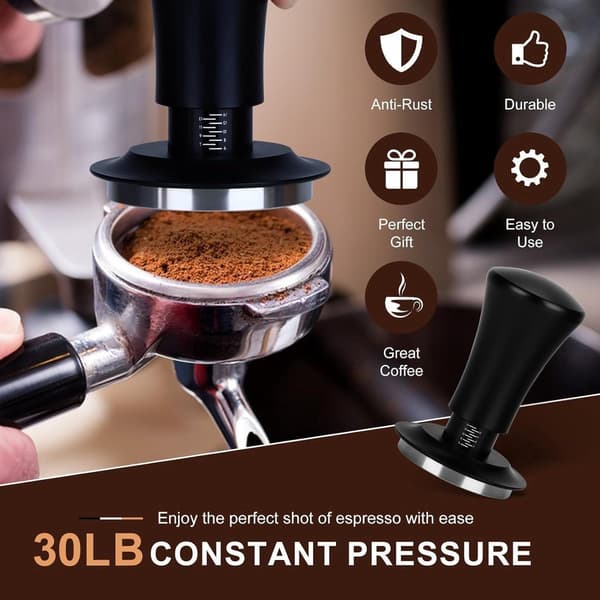 Kaffetamper, Manuell Tamper, Tamper, Med Kalibrert Fjær, 100 % Flat - Tamper i Rustfritt Stål