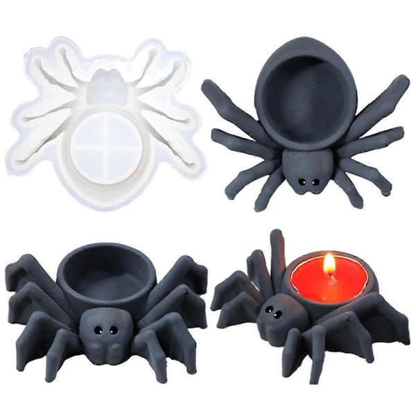 4 pcs Spider Candle Holder Resin Silicone Mold Halloween Spider Candlestick Concrete Cement Plaster Mold