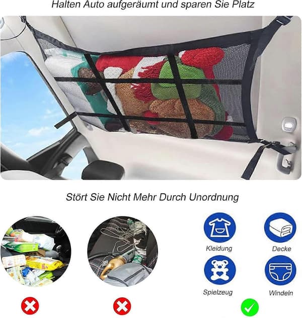 Car RV Roof Net, 90*65cm Polyester Storage Net Organizer for Blankets and Zippers, Cargo, SUV, Van