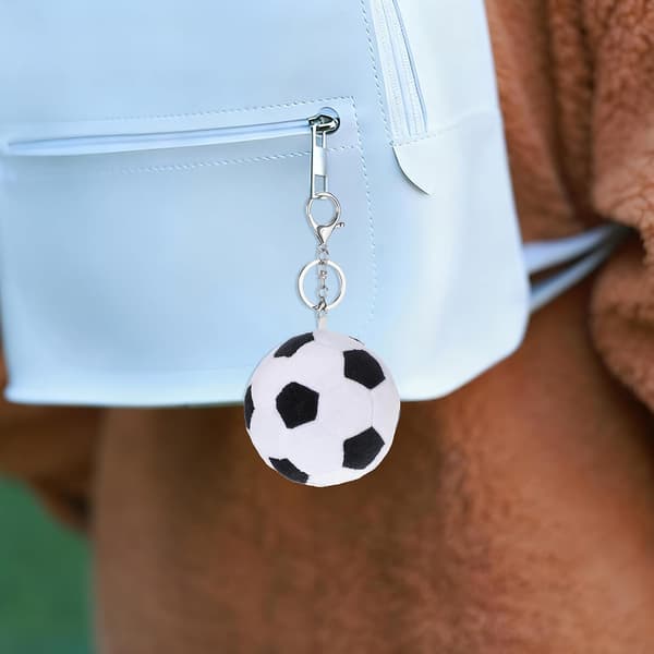 Plush Football Keychain, Stuffed Black and White Soccer Keychain for Backpack