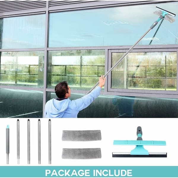 Professional Window Squeegee, Window Cleaning Set with 2 Microfiber Cloths and Foldable Seal, Window Squeegee with Detachable Stainless Steel Handle