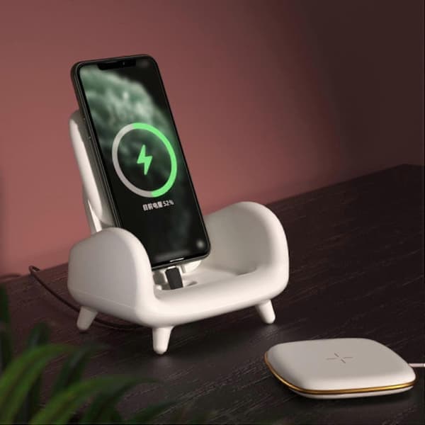 1 stk. Telefonholder med trådløs lading for skrivebord, multifunksjonell telefonholder i sofaform