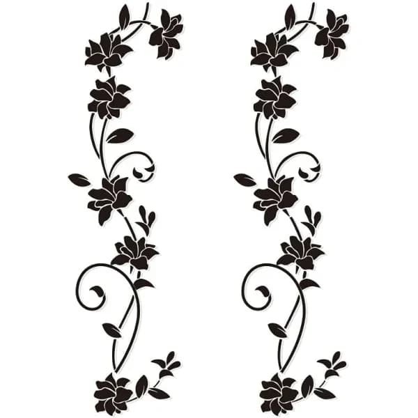 Wall Decals in Set, 105*30cm, Vines Flowers Black PVC Design Wall Decal S