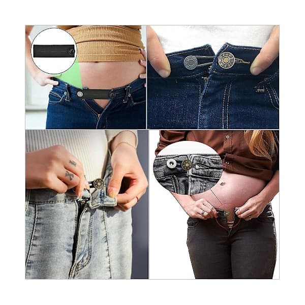 Knappforlenger for Jeans, 6 Størrelser Bukseknappforlenger, Fleksibel Justerbar Elastisk Midje