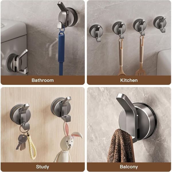 4-piece Suction Cup Hooks. Reusable Suction Cup Towel Holder for Bathroom, No Drilling Required. Powerful Suction Cup Hooks for Kitchen and Bathroom