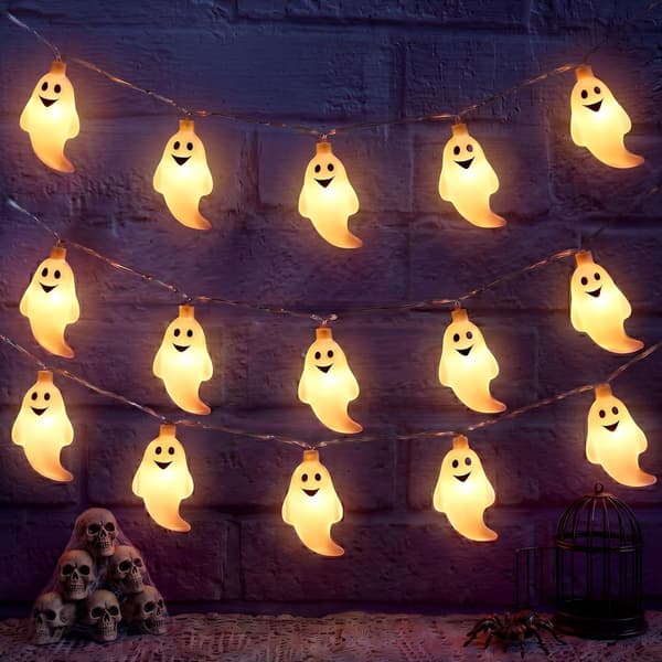 Halloween Græskar og Spøgelse Lyskæde 20 LED 3 m Batteridrevet Dekorationsbelysning Konstant Lystilstand til Veranda Vindue Have og Fest Ghost